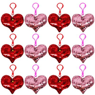9cm Red & Gold Flip Sequin Plush Heart with Clip - Pack of 12, Party Favor and Decoration