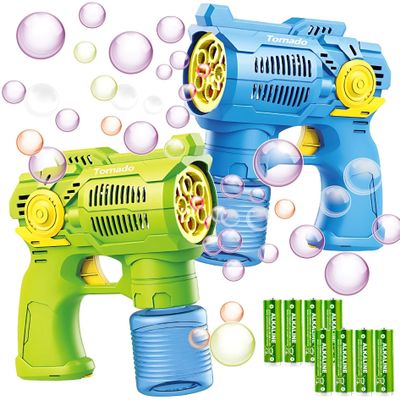 2-Pack Bubble Gun Set with Batteries  Automatic Bubble Blower Toys for Kids & Toddlers | 1 Blue + 1 Green Bubble Shooter with Solution Included | Outdoor Fun & Ready to Play