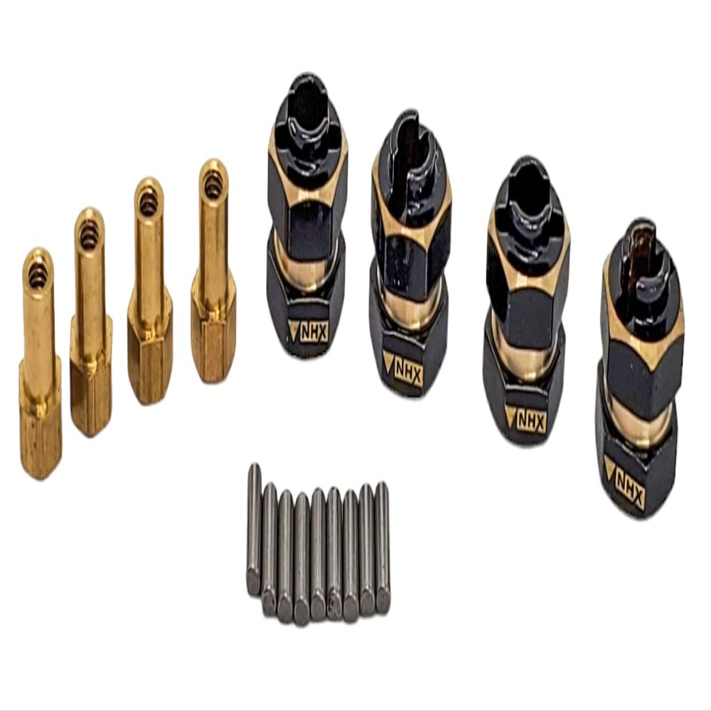 NHX RC Black Brass Wheel Hex Adaptor w/+4 Extensions for Axial SCX24