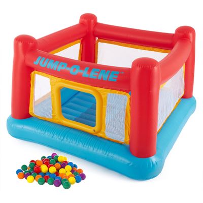 Intex Inflatable Jump-O-Lene Trampoline Bounce House with Crawl-Thru Door & Small Plastic Multi-Colored Fun Ballz for Ball Pit, 100 Pack