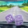 AuMoHall 2.36'' Retro Fuzzy Plush Dice Car Charm Square Plush Dice Rear View Mirror Hanging Ornament, Purple view 1