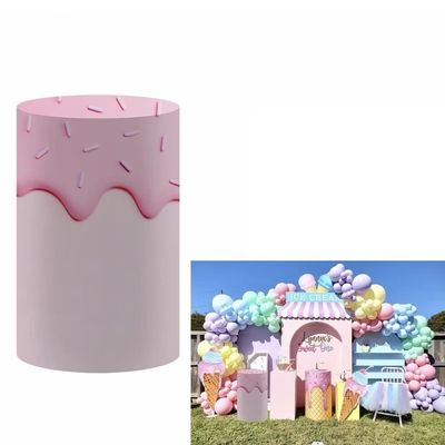 ittsmnt Flowing Pink Glaze Cylinder Plinth Covers for Sweet Donuts Theme Parties Decorations Pedestal Cover Baby Shower Girls Pink Birthday Party Cake