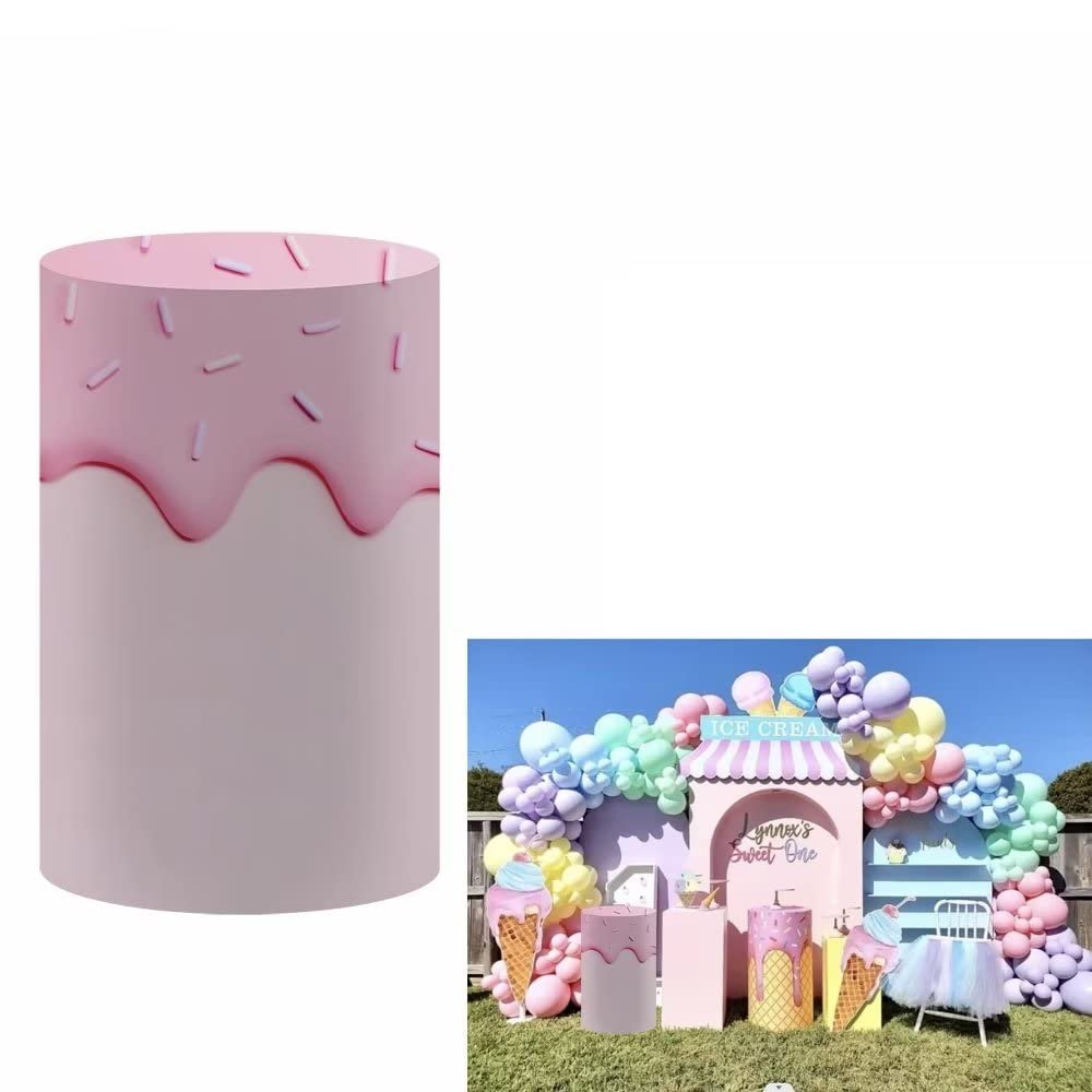 ittsmnt Flowing Pink Glaze Cylinder Plinth Covers for Sweet Donuts Theme Parties Decorations Pedestal Cover Baby Shower Girls Pink Birthday Party Cake
