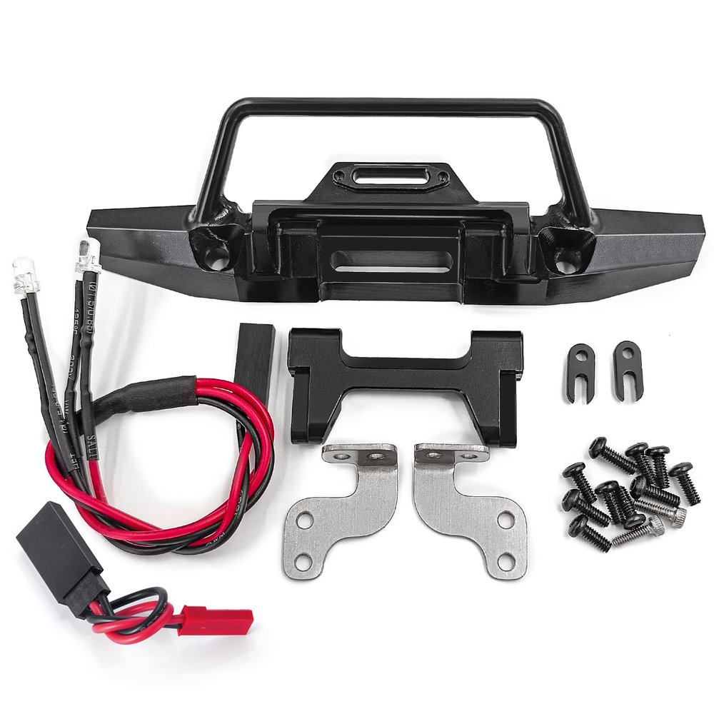 RCLIONS Aluminum Front Bumper with LED Lights for TRX4M Defender 1/18th RC Crawler Car Upgrades