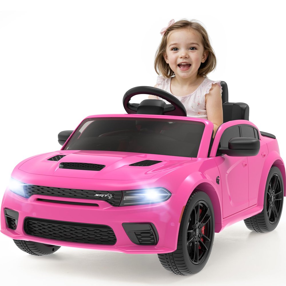 SEGMART 12V Ride On Car Licensed Dodge Charger SRT Hellcat Electric Car for Kids with Remote Control, 3-Speed Kids Electric Vehicle with Suspension System, LED Lights, MP3 & Bluetooth, Pink