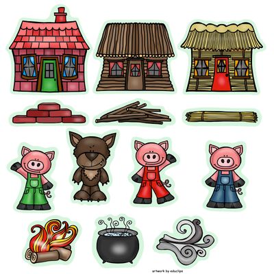 Small Three Little Pigs Story Set Flannel Felt Board Figures 13 Pieces PRECUT Plus Activity Pages Preschool Toddlers (Small)