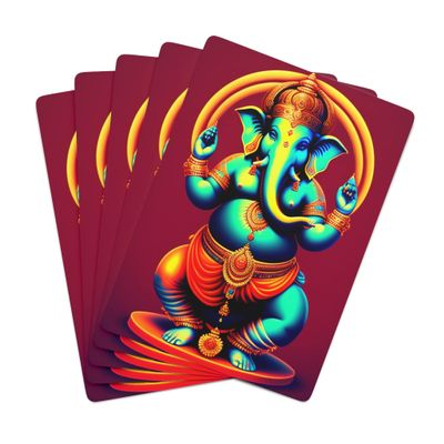 Brian Bula Ganesha Playing Cards Hindu Red Ganesha Poker Cards