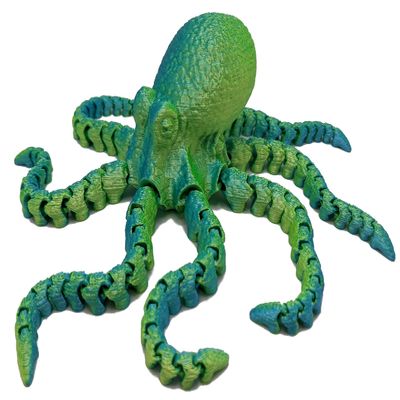 3D Printed Octopus - Customizable, Made to Order Articulated Animal Model (X-Large, Dual Color Shiny Blue/Light Green)