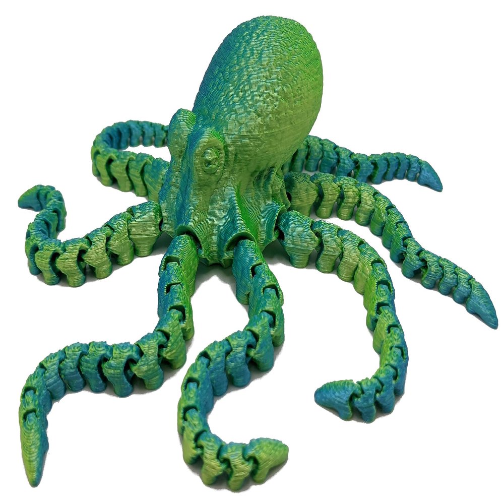 3D Printed Octopus - Customizable, Made to Order Articulated Animal Model (X-Large, Dual Color Shiny Blue/Light Green)