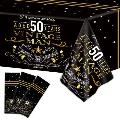 3 Pcs Vintage 50th Tablecloth Vintage Table Cloth Party Supplies Back in 1973 50th Birthday Plastic Table Cover Cheers to 50 Years Party Decorations for Black Gold Outdoor Indoor 105 x 54 inch
