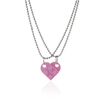 Caiyao Multicolor Heart Peach Puzzle Couple Necklace Bricks Puzzle Assembled Pendant Necklace Love Heart Matching Block for Women Valentines Day Friendship Jewelry Gift (D pink)