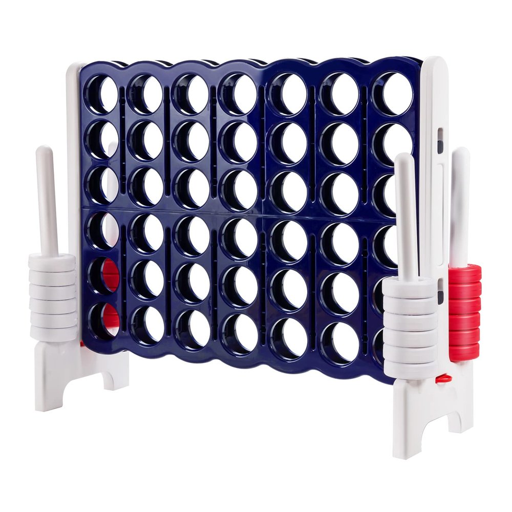 KOTEK Giant 4-in-a-Row Game, 3.5 Feet Tall Jumbo 4-to-Score Family Fun Game with Quick-Release Sliders & 42 Large Rings, Oversized Connect Plastic Yard Game Outdoor for Kids & Adults(Royal Blue+White)