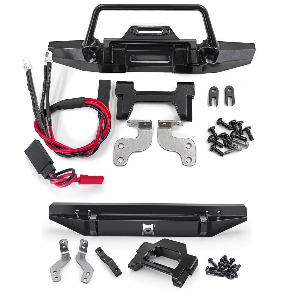 RCHUBAM 1Set Aluminum Front Rear Bumper with LED Lights for 1/18 TRX4M Defender Bronco RC Crawler Car