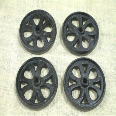 4 CAST IRON WHEELS CART FACTORY FARM RANCH STEAMPUNK TABLE HIT MISS WHEEL BLACK - drstore