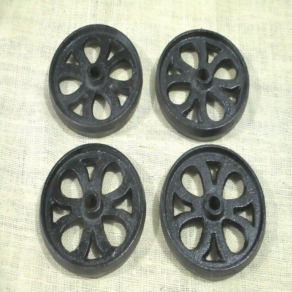 4 CAST IRON WHEELS CART FACTORY FARM RANCH STEAMPUNK TABLE HIT MISS WHEEL BLACK - drstore