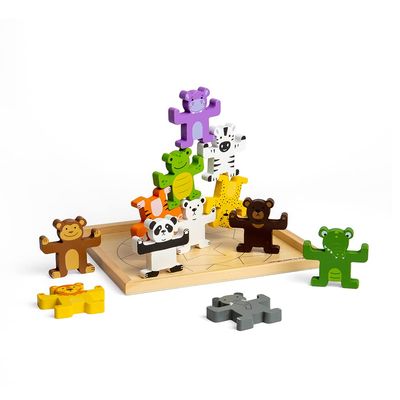 Bigjigs Toys Wild Animal Stacker - 12 Animal Wooden Stacking Toys, for 1 2 3 Year Old, Baby Gift for 12 Months +