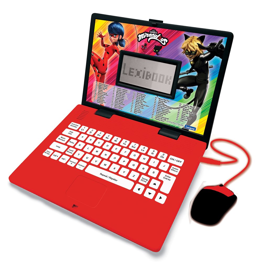 LEXiBOOK Miraculous - Educational and Bilingual Laptop English/Spanish - Toy for Child Kid (Boys & Girls) 124 Activities, Learn Play Games and Music with Ladybug - Red/Black JC598MIi2