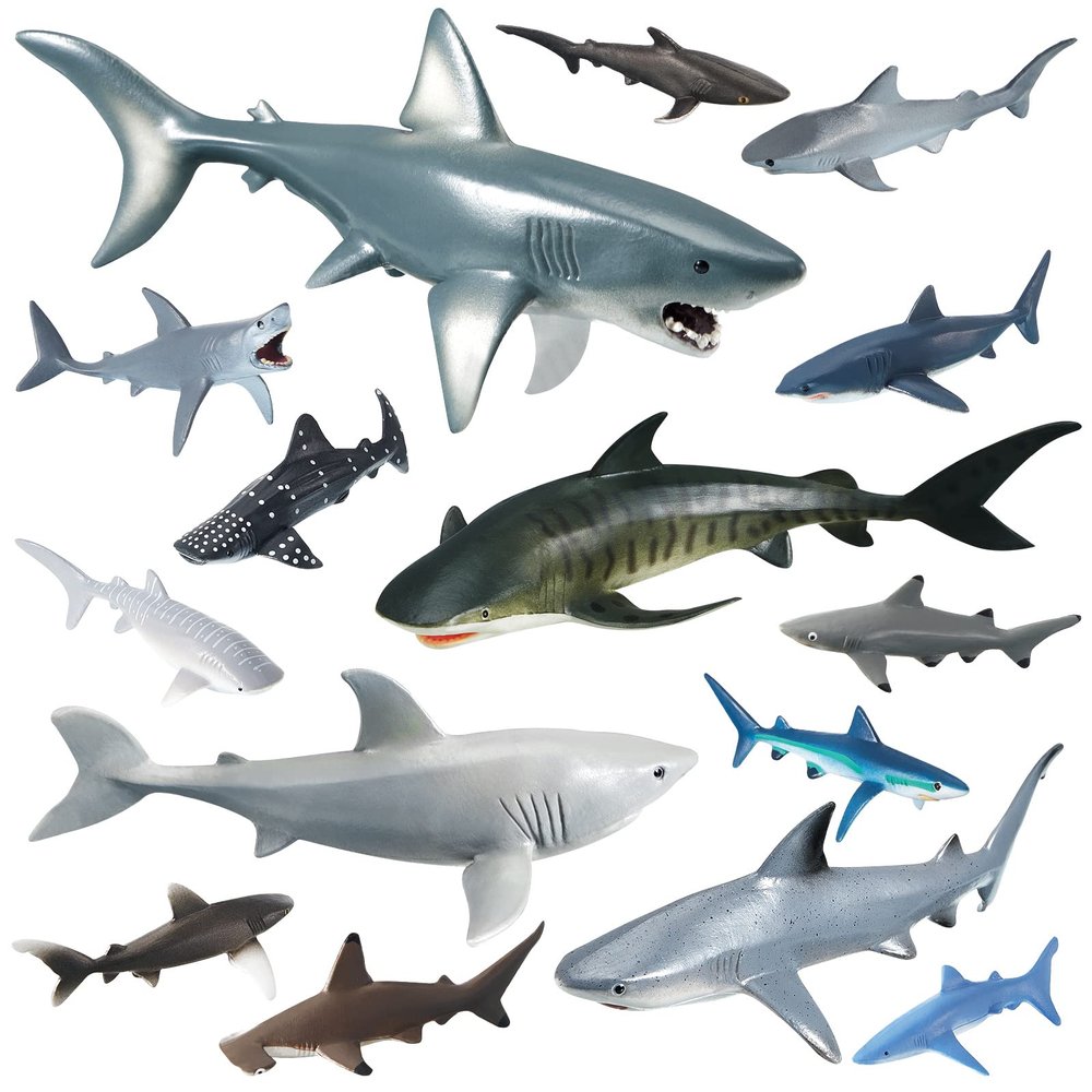 15 Pcs Plastic Shark Toys - Assorted Ocean Animal Figurines, Realistic Bath Toys, Sea Creature Figures, Marine Animals for Kids Birthday Party Favor, Cake Topper, Cognitive Toy