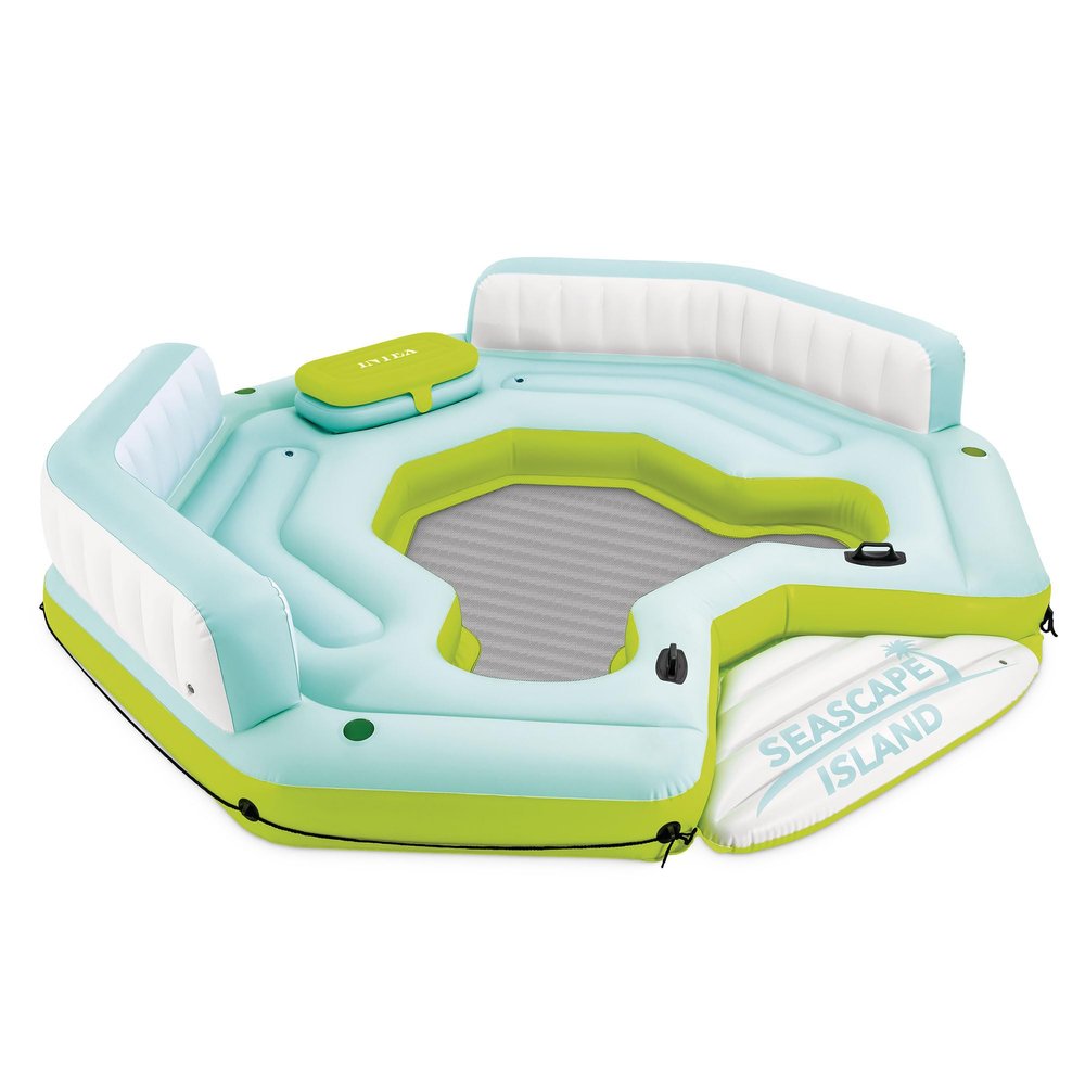 Intex Seascape Inflatable Island Float Ultimate Water Hangout Lounge with Built In Cooler Area, Cup Holder, and Oversized Backrests for Adults