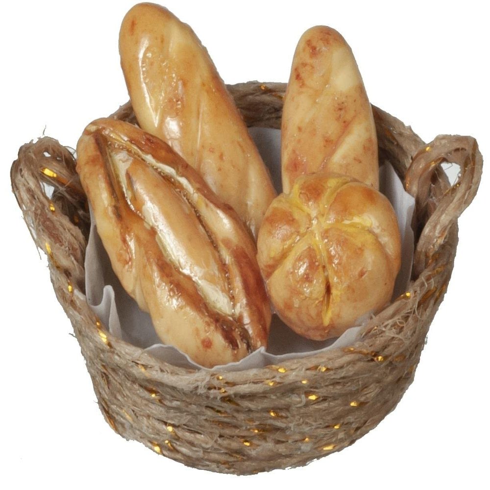Melody Jane Dolls Houses Dollhouse Bread Loaves in Woven Basket 1:12 Shop Store Bakery Market Accessory