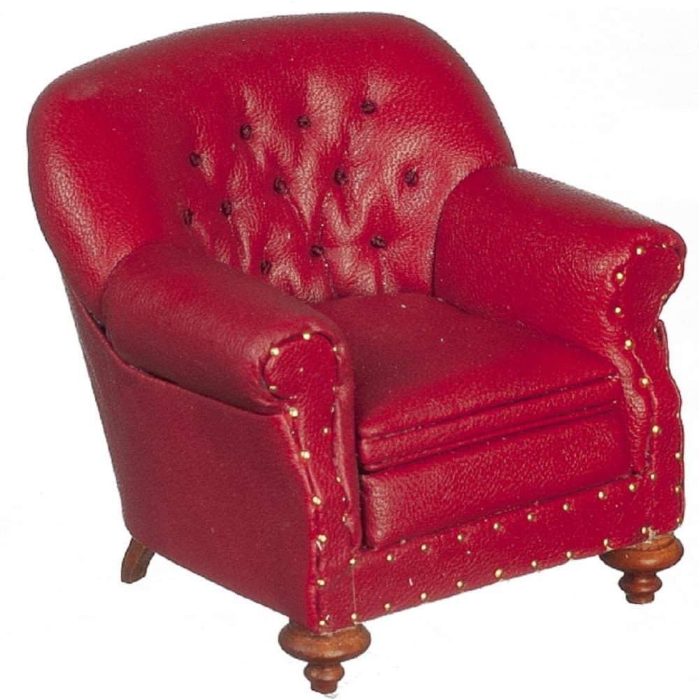 Melody Jane Dolls Houses Dollhouse 1880 Red Leather Club Armchair JBM Miniature Living Room Furniture