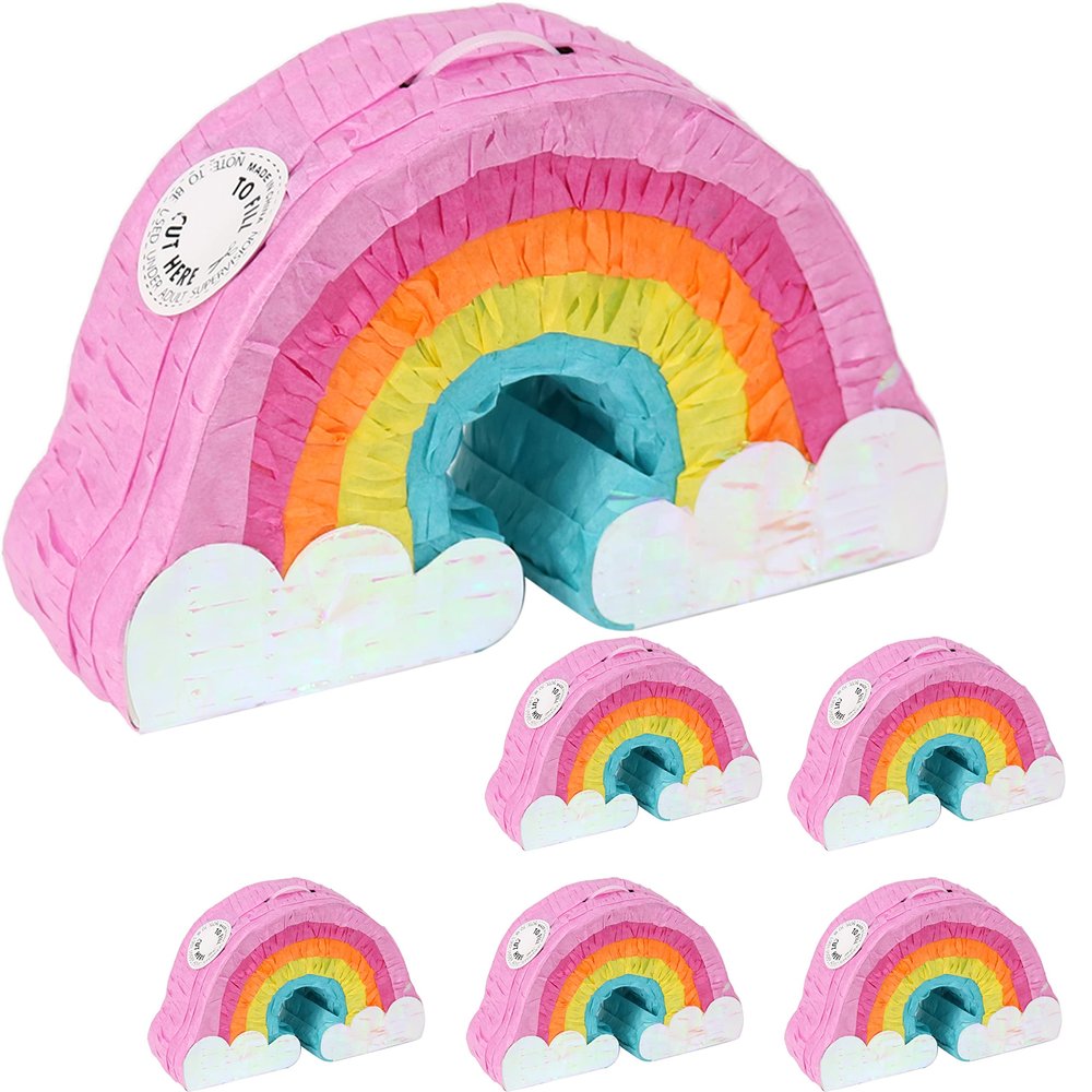 GIFTEXPRESS 6pcs Mini Rainbow Piatas 8"x5" Colorful Party Favors & Decorations for Kids Birthday, Baby Shower, Fiesta, DIY Crafts & More