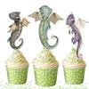 Dragon Cupcake Toppers 10 Pcs  Baby Shower and Birthday Party Supplies with Cute Fantasy Dragons for Kids, Enchanted Forest, and Hatching Soon Party Decorations view 1