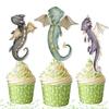 Dragon Cupcake Toppers 10 Pcs  Baby Shower and Birthday Party Supplies with Cute Fantasy Dragons for Kids, Enchanted Forest, and Hatching Soon Party Decorations view 2