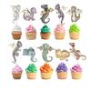 Dragon Cupcake Toppers 10 Pcs  Baby Shower and Birthday Party Supplies with Cute Fantasy Dragons for Kids, Enchanted Forest, and Hatching Soon Party Decorations view 3