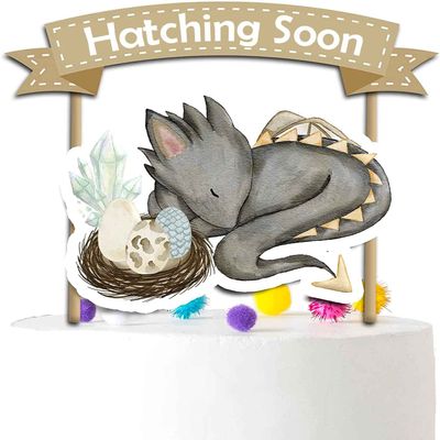 Hatching Soon Dragon Cake Topper Fantasy Baby Shower Decorations for Dragon Theme Party, Gender Reveal and Kids Birthday Supplies