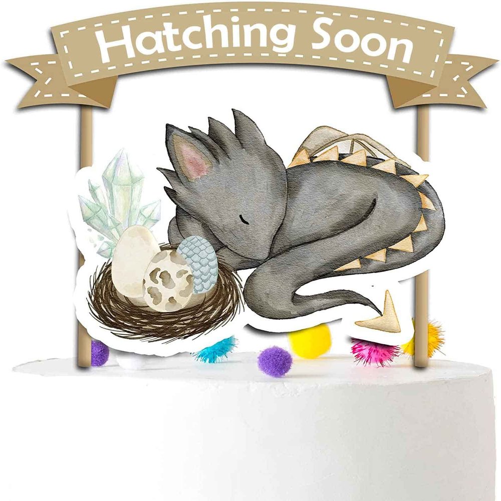 Hatching Soon Dragon Cake Topper Fantasy Baby Shower Decorations for Dragon Theme Party, Gender Reveal and Kids Birthday Supplies