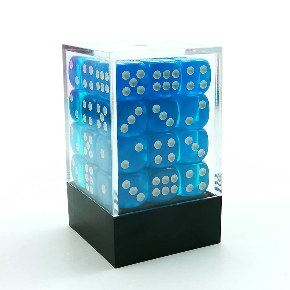 Bescon 12mm 6 Sided Dice 36 in Brick Box, 12mm Six Sided Die (36) Block of Dice, Translucent Lake Blue