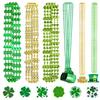 Whaline 18Pcs St. Patrick's Day Bead Necklaces and 30Pcs Shamrock Tattoo Stickers Green Gold Pendant Necklaces Bundle for Irish Holiday Party Costume Accessories view 1