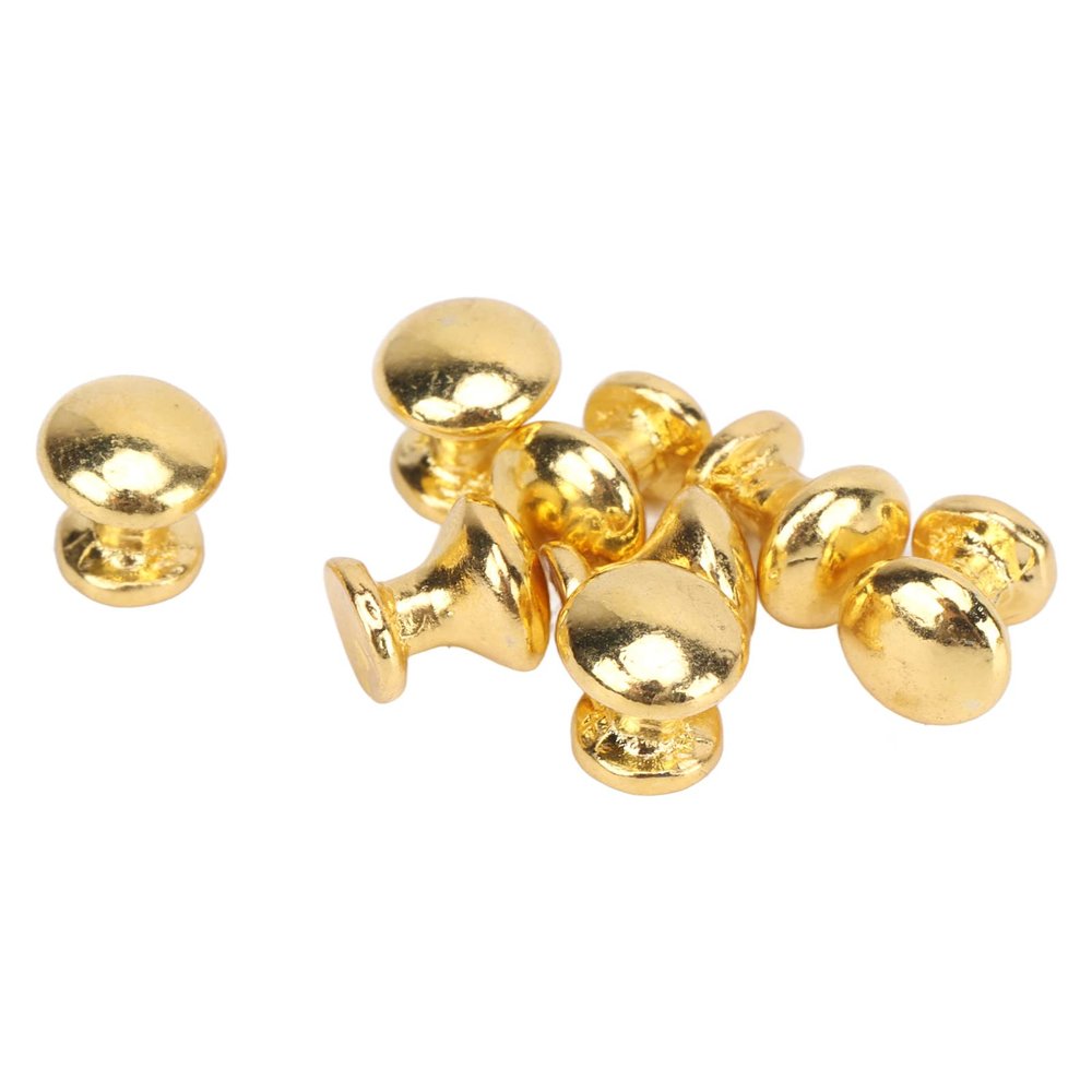 Keenso Dollhouse Door Handle Knobs, 8 Pcs 1:12 Scale Miniature Round Head Pull Handle Metal Simple Dollhouse Door Handle Knobs (Gold)