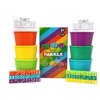 Regal Games - Farkle Fiesta Classic Dice Game w/ 6 Colored Dice Sets, 6 Convenient Dice Cups for Easy Shaking, & 20 Score Sheets - Fun Family Game for Travel, Camp - Ideal for 2-4 Players (Ages 8+)