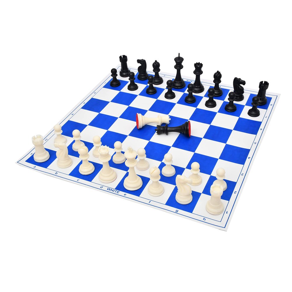 AARGKRAFT 17''Inches Tournament Vinyl Foldable Chess Set (Fide Standards) With 2 Extra Queens + Carry Pouch-For Professional Chess Players (Blue) For Adult,Kid,Child