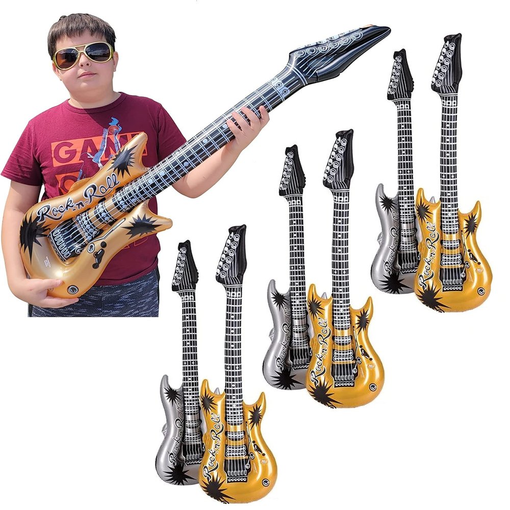 Zugar Land Rock Inflatable Guitar (42 Inches) Vinyl. Perfect Party Favor, DJ Dance 80s Rocker (Gold and Silver (6 Pack)), Multi, 42 Inch