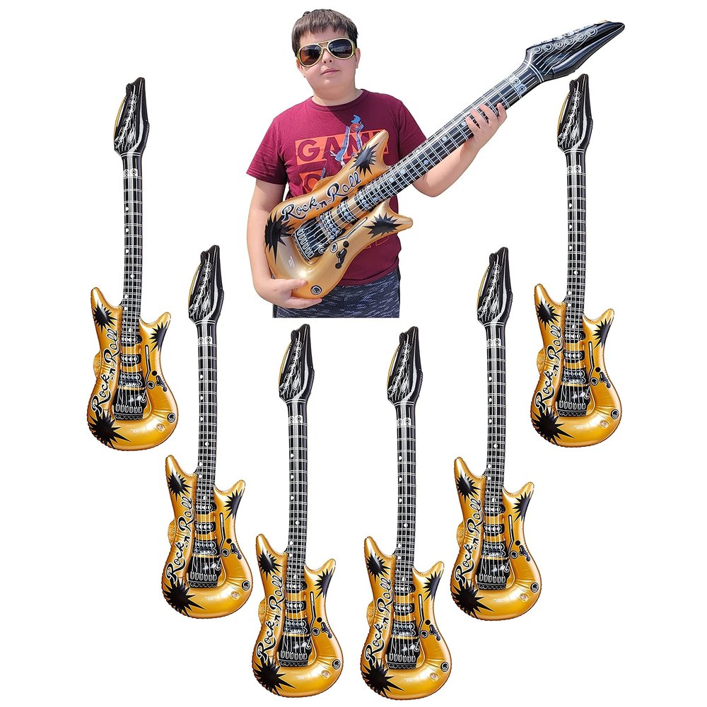 Zugar Land Gold Rock-n-Roll Inflatable Guitar (40 Inches) Vinyl. Perfect Party Favor, DJ Dance 80s Rocker (Gold Color (6 Pack)),