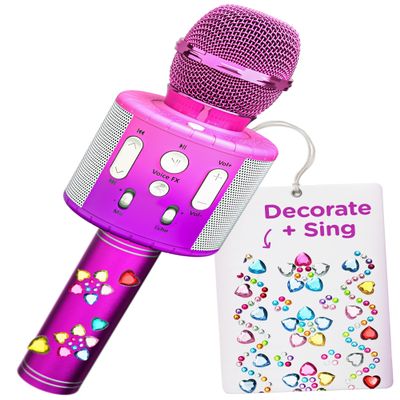 Move2Play, Kids Karaoke Microphone | Includes Stickers & Bluetooth | Kids Birthday Gift | Toy for All Ages 2, 3, 4, 5, 6+ Year Old Girls, Boys & Toddlers (Pink/Purple)