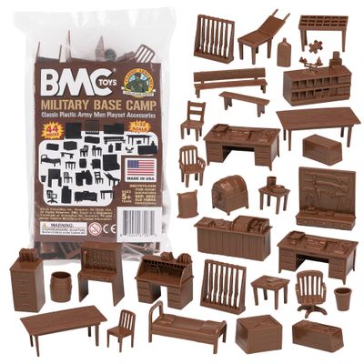BMC Classic Marx Military Base Camp - 44pc Plastic Army Men Playset Accessories