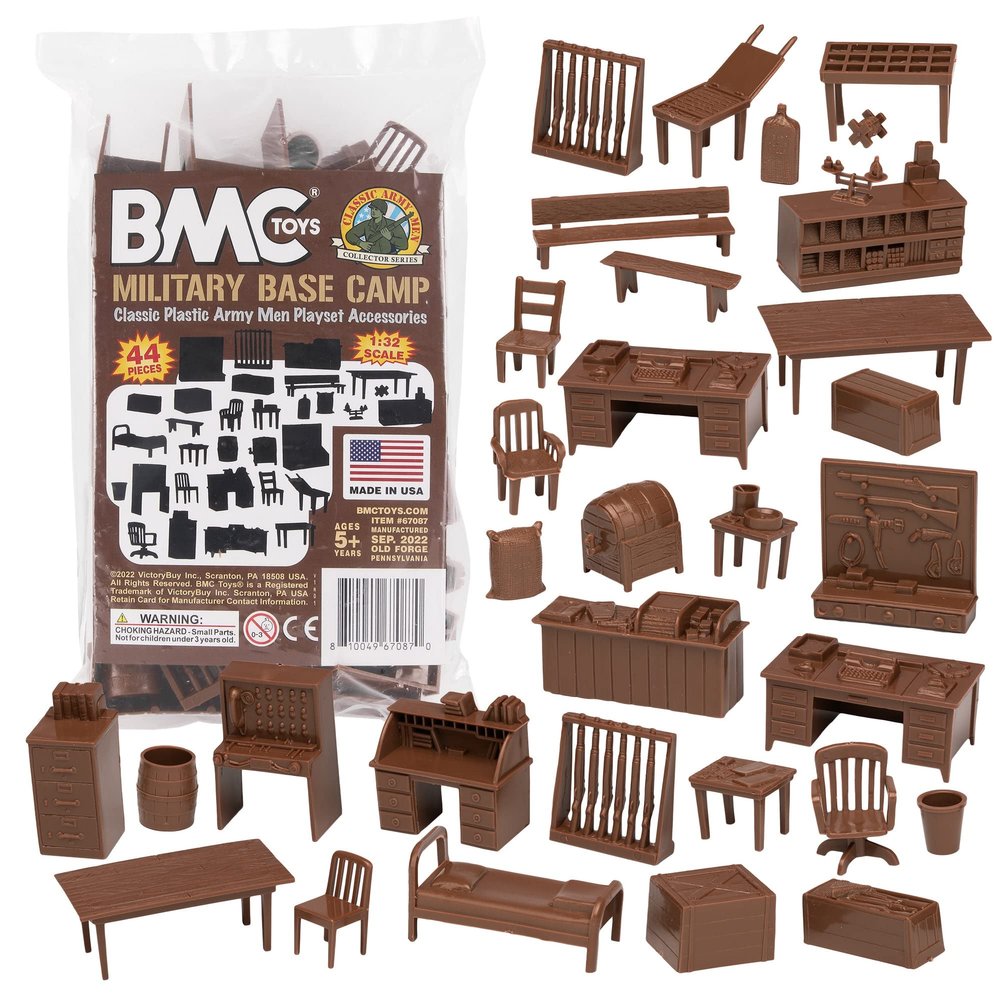BMC Classic Marx Military Base Camp - 44pc Plastic Army Men Playset Accessories