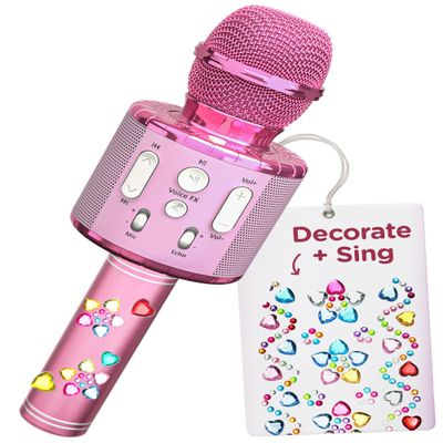 Move2Play, Kids Karaoke Microphone | Includes Stickers & Bluetooth | Kids Birthday Gift | Toy for All Ages 2, 3, 4, 5, 6+ Year Old Girls, Boys & Toddlers (All Pink)