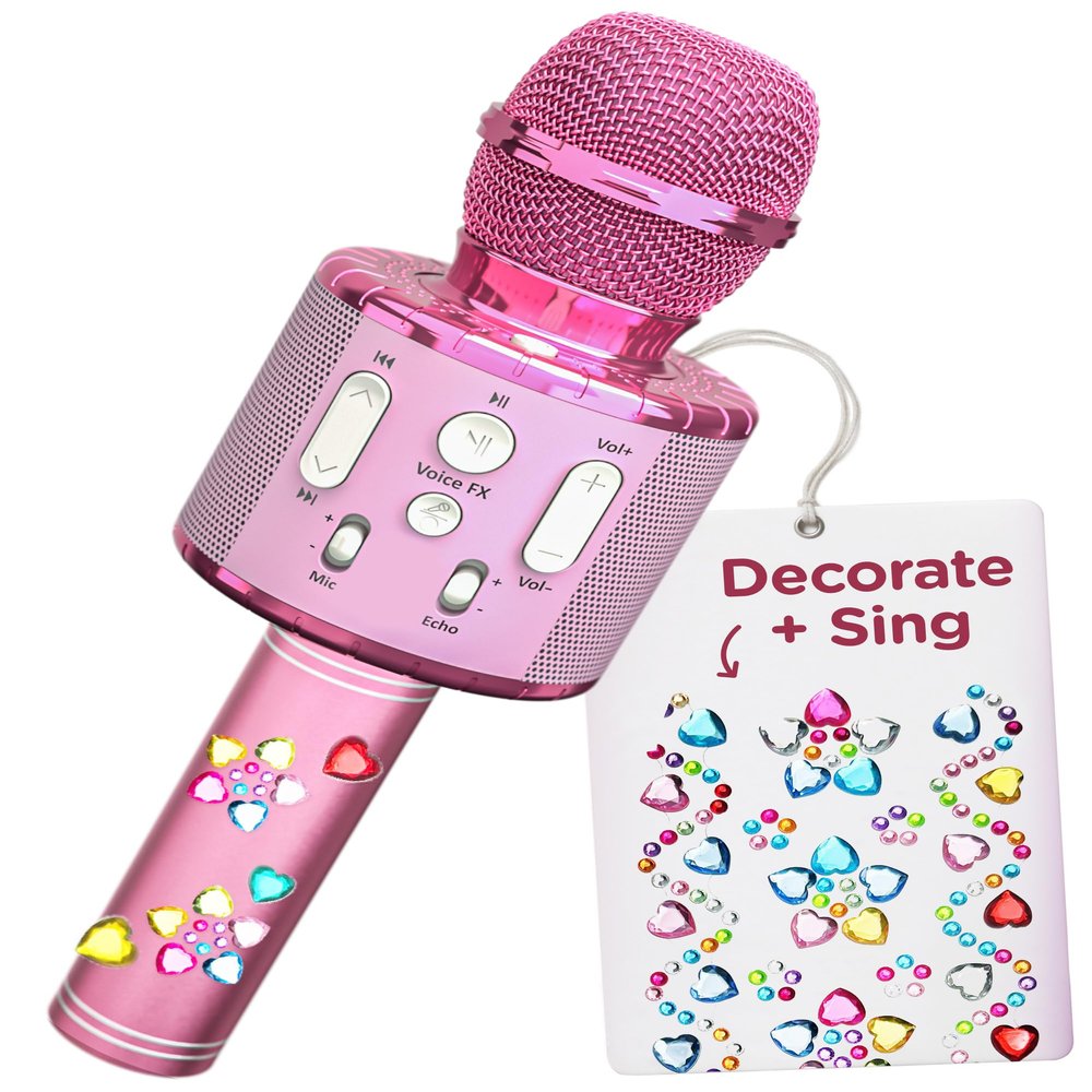 Move2Play, Kids Karaoke Microphone | Includes Stickers & Bluetooth | Kids Birthday Gift | Toy for All Ages 2, 3, 4, 5, 6+ Year Old Girls, Boys & Toddlers (All Pink)