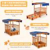 HONEY JOY 3 in 1 Kids Sandbox with Playhouse and Canopy, Wooden Cedar Bottomless Sand Pit for Backyard w/Wheels, Guardrails & Cover, Portable Sand Boxes for Kids Outdoor with Lid view 2