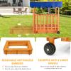 HONEY JOY 3 in 1 Kids Sandbox with Playhouse and Canopy, Wooden Cedar Bottomless Sand Pit for Backyard w/Wheels, Guardrails & Cover, Portable Sand Boxes for Kids Outdoor with Lid view 4