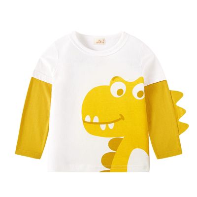 Boys Girls Autumn Winter Costumes Dinosaur Cartoon Print Cotton Long Sleeve T Shirt Tops Baby Clothes (B, 1-2 Years)
