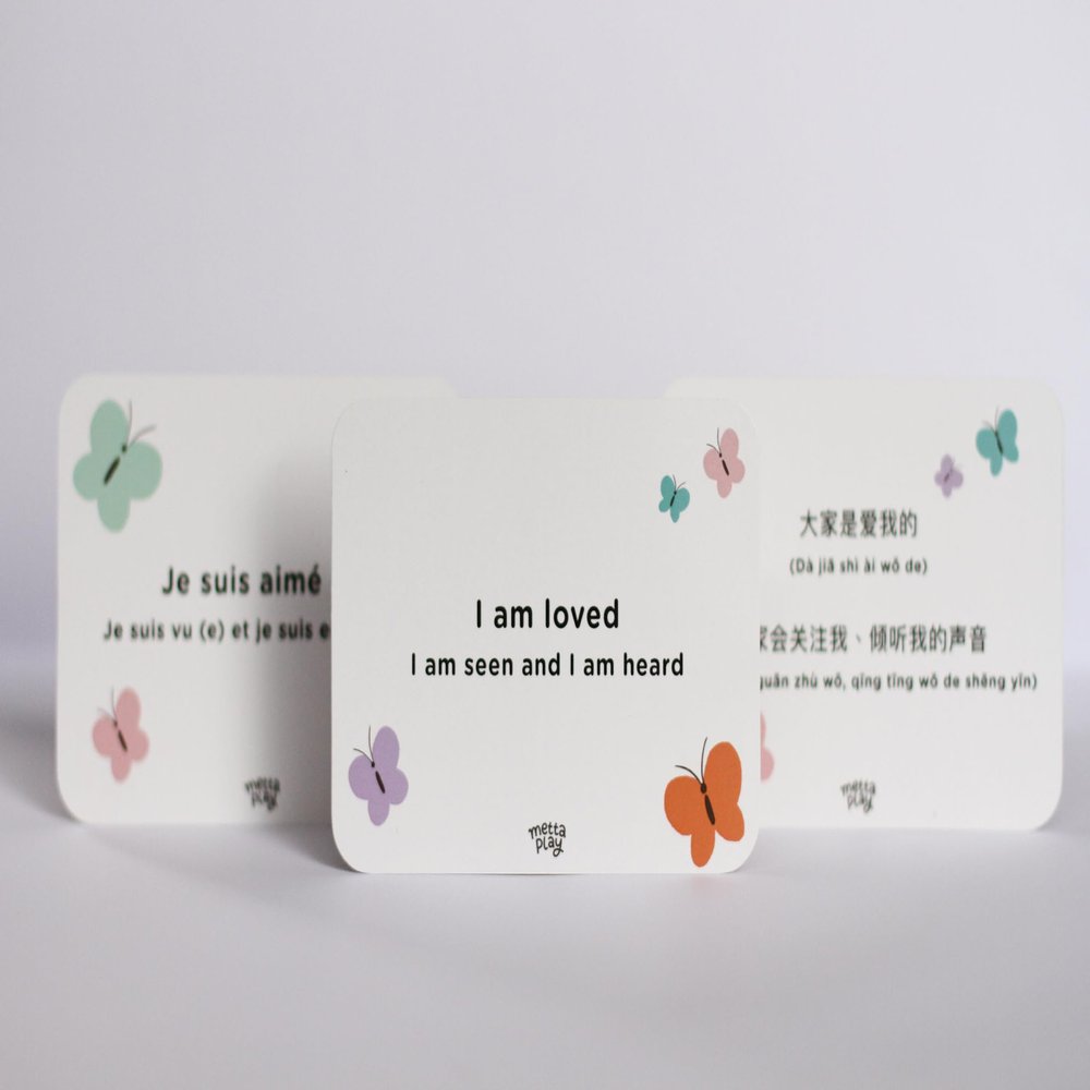 Metta Play Bilingual Affirmation Cards for Kids, Double Sided English & Mandarin Cards, 9 Cards, Promotes Fun Language Learning & Emotional Development