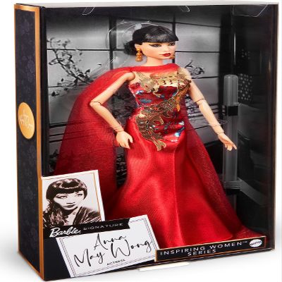 Barbie Inspiring Women Doll, Anna May Wong Collectible Dressed in Red Gown with Golden Dragon Design