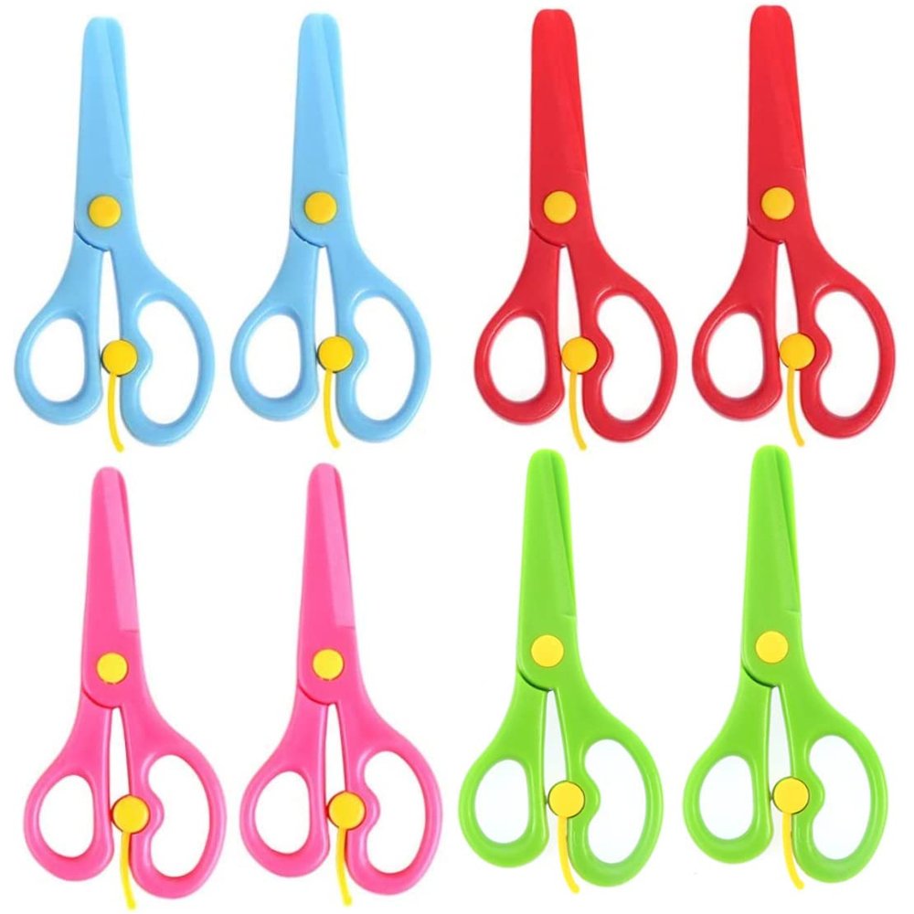 KUYYFDS Kids Scissors, 8 Pack Preschool Training Scissors Kids Plastic Playdough Scissors Childrens Toddler Handmade Art Craft Scissors Left Handed Training Spring Scissors
