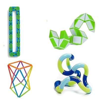 Fidget Stress Reliever Brain Teaser Dexterity Tactile Decompression 4 Pack Including a Twister Tactile Fidget